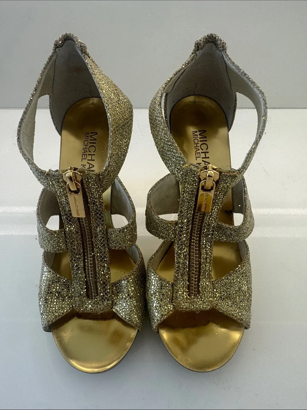 Michael Kors Glitter Gold T-Strap Heeled Sandals